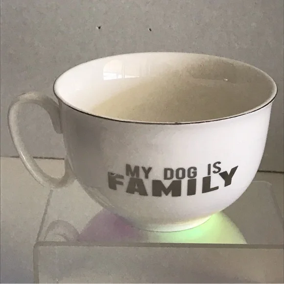 "My Dog is Family" Coffee Cup Mug My Fido Pet Lover Collection- Whte W/Gold Trim - Picture 2 of 13